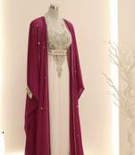 White and Magenta Kaftan Style Abaya Dress