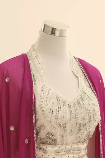 White and Magenta Kaftan Style Abaya Dress