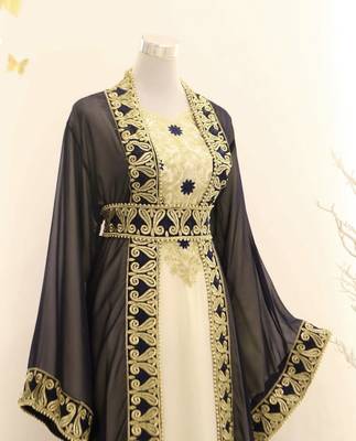 Black & White Handcrafted Zari work Stitched Dress Georgette Kaftan Party Wear Wedding Dresses 2