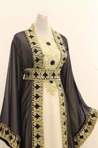 Black & White Handcrafted Zari work Stitched Dress Georgette Kaftan Party Wear Wedding Dresses