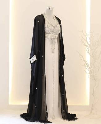 Black & White Georgette Zari Embroidered Kaftan Dress 1