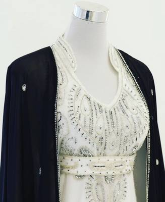Black & White Georgette Zari Embroidered Kaftan Dress 2