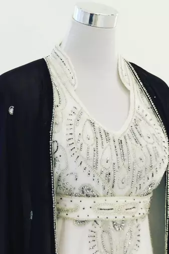 Black & White Georgette Zari Embroidered Kaftan Dress