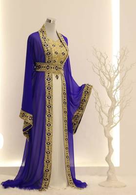 Blue & White Handcrafted Zari work Stitched Dress Georgette Kaftan Party Wear Wedding Dresses	 1