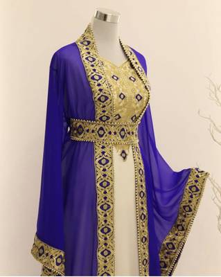 Blue & White Handcrafted Zari work Stitched Dress Georgette Kaftan Party Wear Wedding Dresses	 2