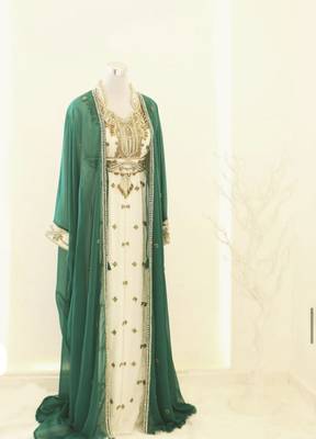 Sea-Green & White Handcrafted Zari work Stitched Dress Georgette Kaftan Party Wear Wedding Dresses 1