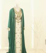 Sea-Green & White Handcrafted Zari work Stitched Dress Georgette Kaftan Party Wear Wedding Dresses