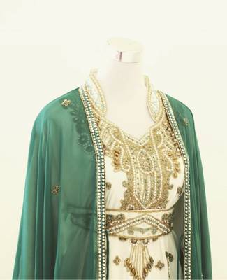 Sea-Green & White Handcrafted Zari work Stitched Dress Georgette Kaftan Party Wear Wedding Dresses 2
