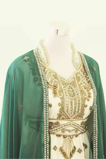 Sea-Green & White Handcrafted Zari work Stitched Dress Georgette Kaftan Party Wear Wedding Dresses