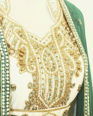 Sea-Green & White Handcrafted Zari work Stitched Dress Georgette Kaftan Party Wear Wedding Dresses 3
