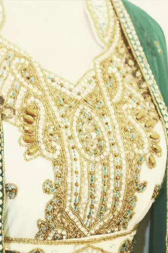 Sea-Green & White Handcrafted Zari work Stitched Dress Georgette Kaftan Party Wear Wedding Dresses