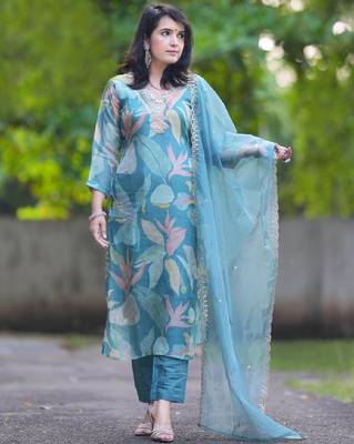 Viscose Tabby Fabric Sequence Embroidered Work Kurta with Cotton Lining, Pant and Dupatta Set 1