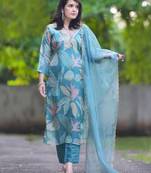 Viscose Tabby Fabric Sequence Embroidered Work Kurta with Cotton Lining, Pant and Dupatta Set