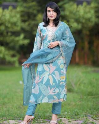 Viscose Tabby Fabric Sequence Embroidered Work Kurta with Cotton Lining, Pant and Dupatta Set 3
