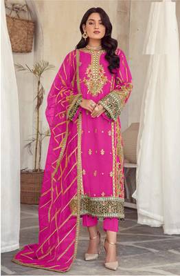 PINK ORGANZA EMBROIDERED SALWAR KAMEEZ 1