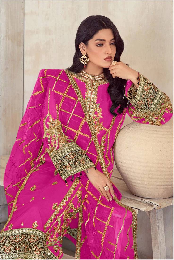 PINK ORGANZA EMBROIDERED SALWAR KAMEEZ