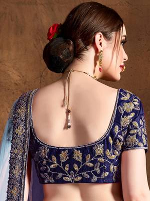 navy blue embroidered silk wedding bridal heavy lehenga set choli with dupatta for women 7