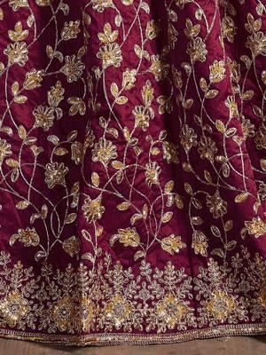 maroon silk sequin embroidered lehenga set choli with dupatta with pink dupatta 6