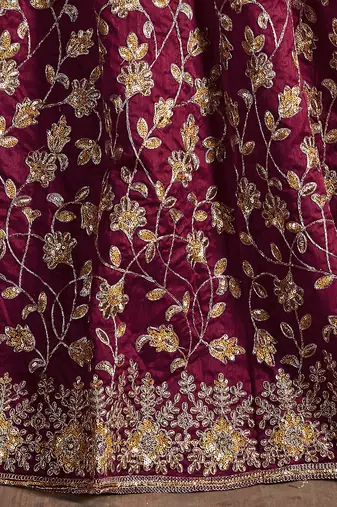 maroon silk sequin embroidered lehenga set choli with dupatta with pink dupatta