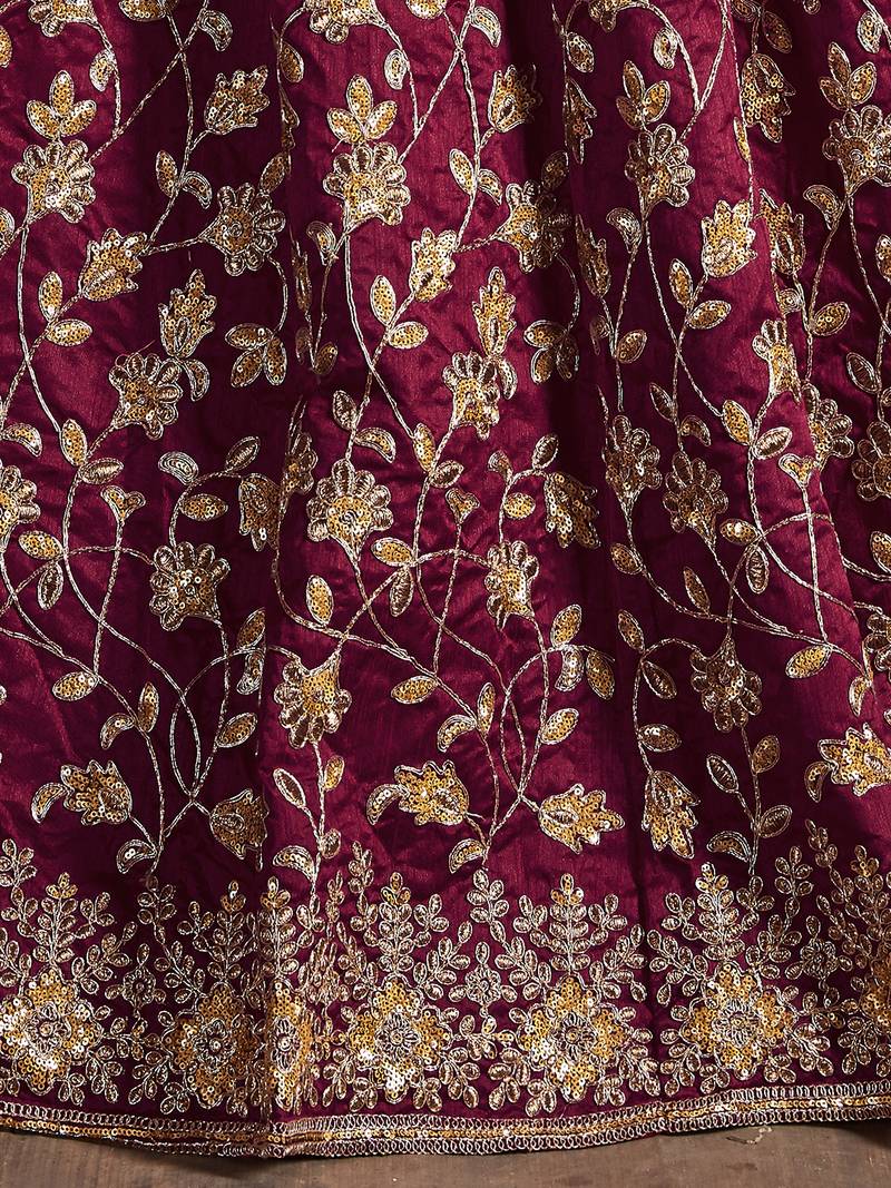 Maroon Silk Sequin Embroidered Lehenga Choli with Pink Dupatta