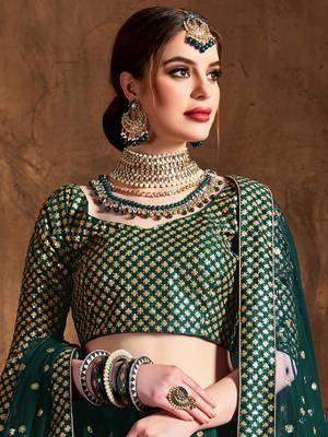 Beautiful Green Embroidered Art Silk Wedding Designer Lehenga Choli For Women 5