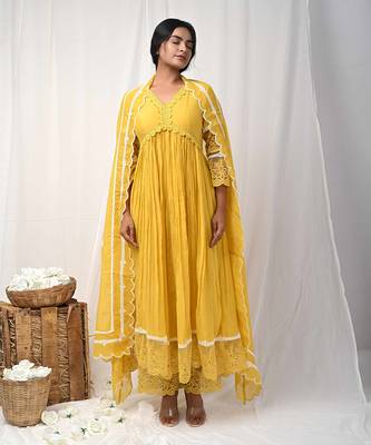 Yellow anarkali lace set 1