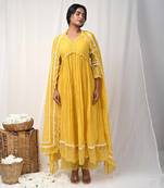 Yellow anarkali lace set