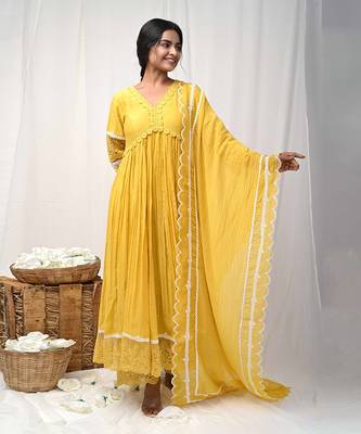 Yellow anarkali lace set 2