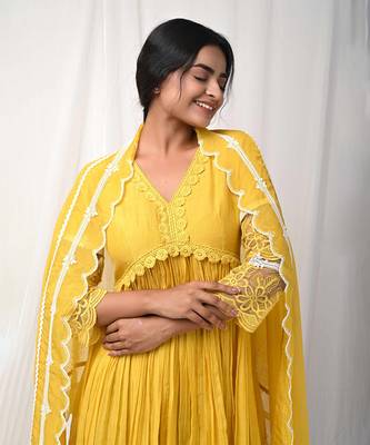 Yellow anarkali lace set 4