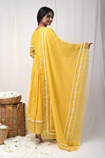 Yellow anarkali lace set