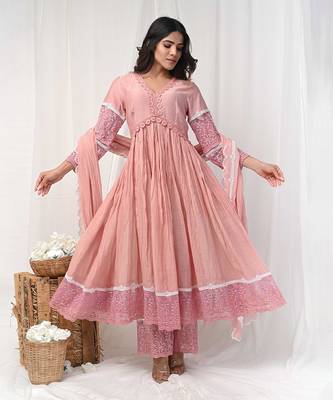 Dusty peach anarkali lace set 1