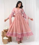 Dusty peach anarkali lace set