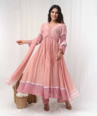 Dusty peach anarkali lace set 2