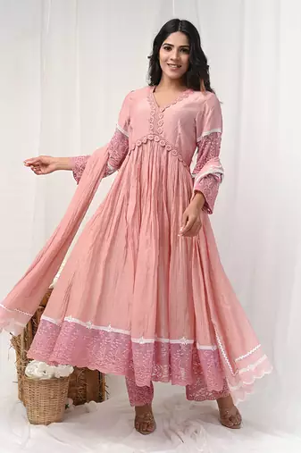 Dusty peach anarkali lace set