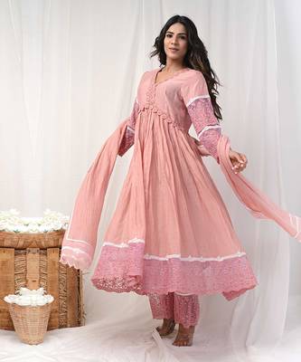 Dusty peach anarkali lace set 3