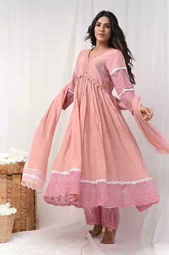 Dusty peach anarkali lace set