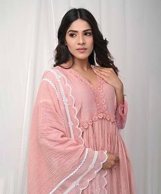 Dusty peach anarkali lace set 4