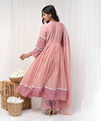 Dusty peach anarkali lace set 5