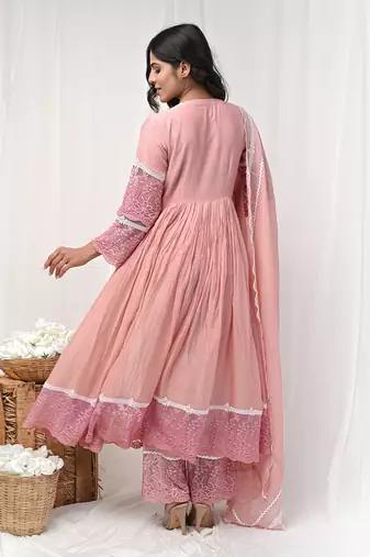 Dusty peach anarkali lace set