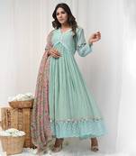 Dusty green anarkali set