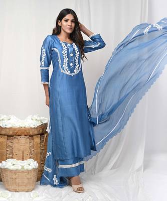 Cobalt blue back button suit set 2