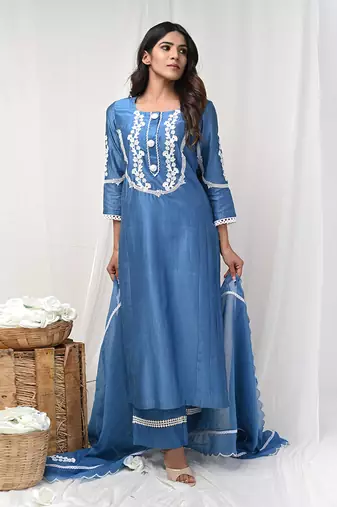 Cobalt blue back button suit set