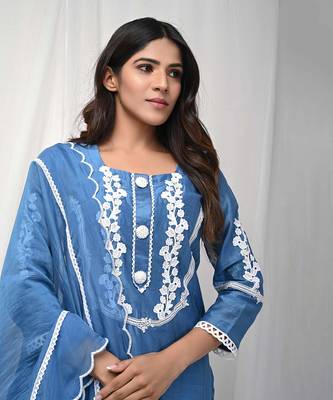 Cobalt blue back button suit set 4
