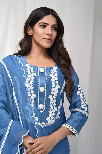 Cobalt blue back button suit set