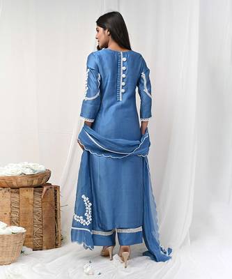 Cobalt blue back button suit set 5