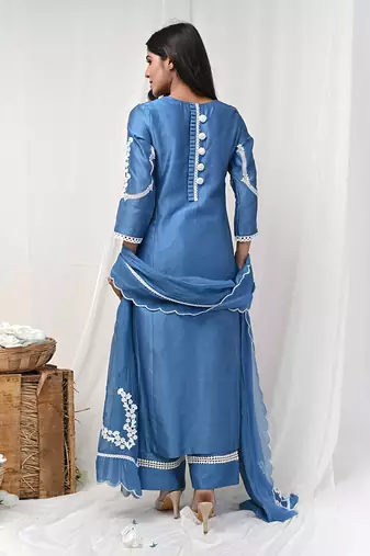 Cobalt blue back button suit set
