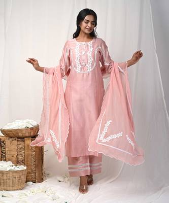 Dusty peach back button suit set 1