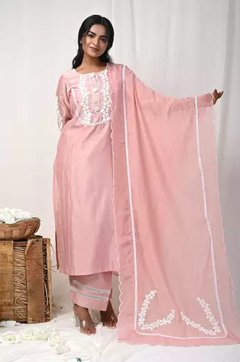 Dusty peach back button suit set