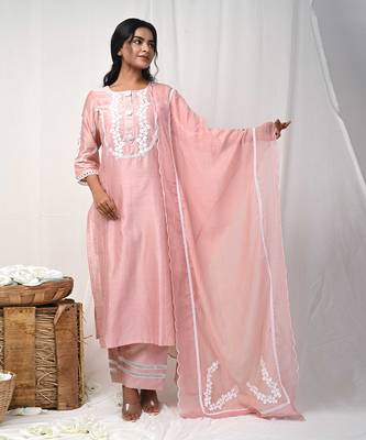 Dusty peach back button suit set 3