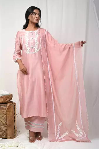 Dusty peach back button suit set